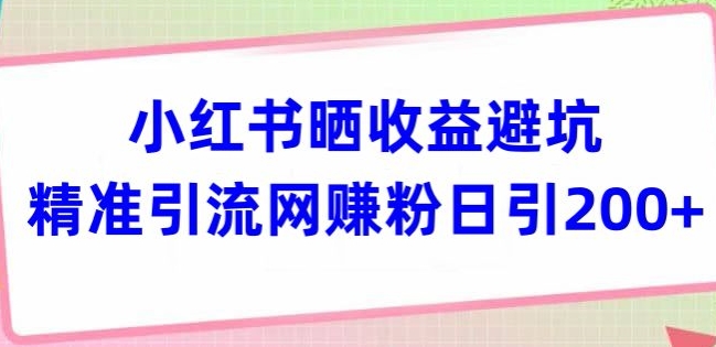 小红书晒收益避坑精准引流网创粉日引200+